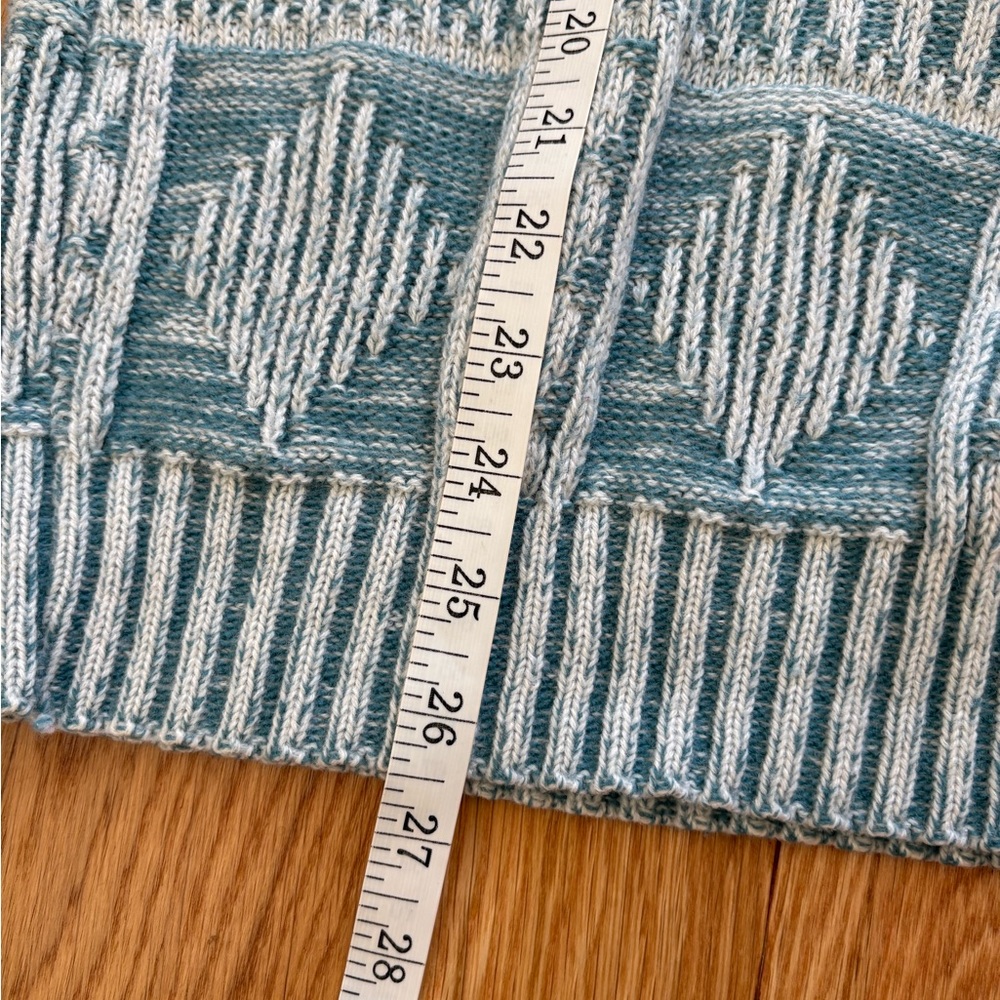 Made in USA Vintage 60s Acrylic Knit Ribbed Textured Sweater Teal White Medium - Picture 9 of 9